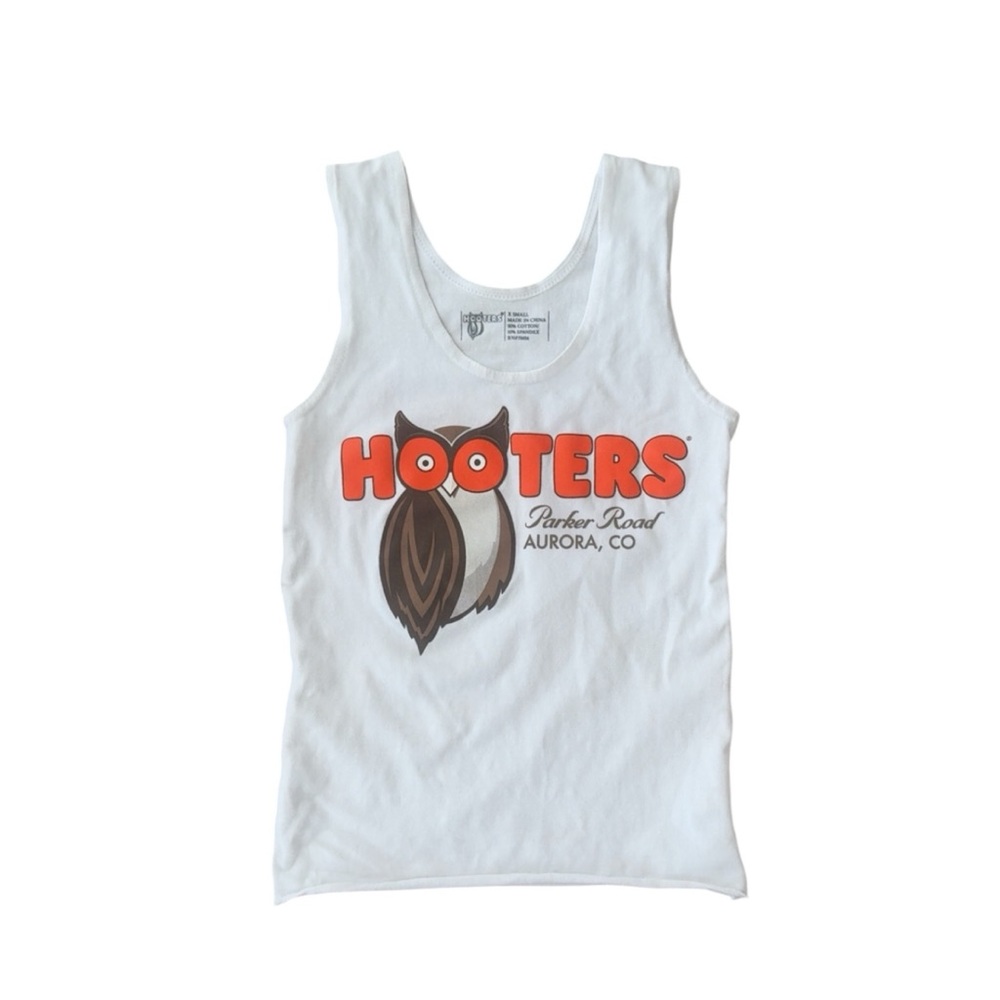 Hooters Uniform Costume Aurora Colorado White‎ Fitted Tank Top XS